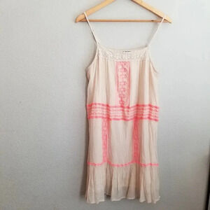 Flying Tomato Mini Dress Women's Size L Beige Rayon Ruffle Sleeveless Scoop Neck